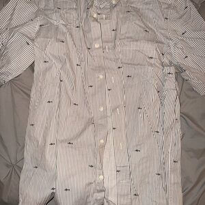 George Men's Black and White Striped Button-Down Shirt